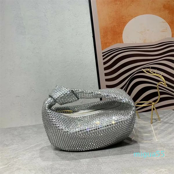 Diseñador de diamantes de imitación de oro Bolsa de cena brillante Totes Bolso de fiesta de perforación manual Diamante brillante Mango anudado Embrague Carta Impresión Baguette