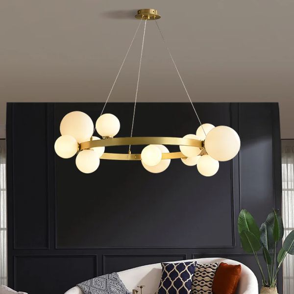 Designer Gold Ring Pendant Lights Room Helter Restaurant Suspension Lampe Fil Réglable G9 Bulbe blanc transparent en verre transparent