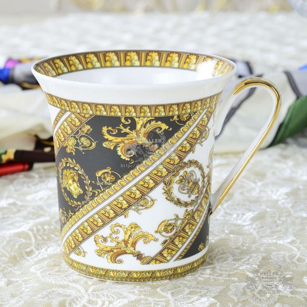 Tasse à grande bouche de styliste Golden Edge, tasse de ménage de luxe en céramique élégante, tasse à café, thé, boisson, lait, vaisselle de cuisine, tasse d'eau pour Couple