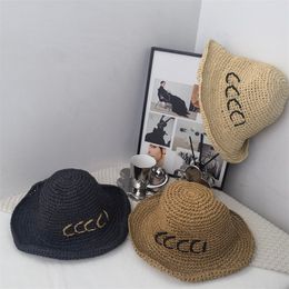 Designer Gras Gevlochten Strandhoed Dames Strohoeden Mode Letters Zomer Emmer Hoed Opvouwbaar Goede Kwaliteit Mode Cap Heren