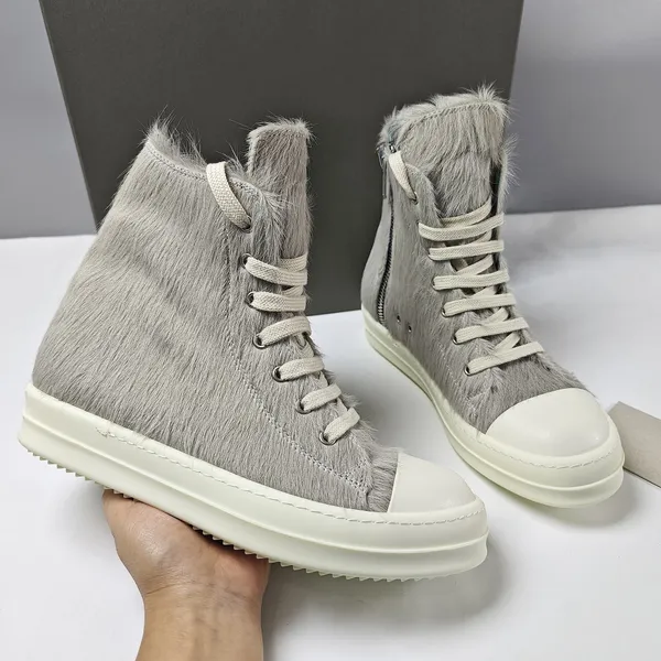 Designer gris fourrure de cheval TPU parfum semelle Ramones haut haut amoureux bottes FW24Handmade formateur baskets appartements Botas image réelle