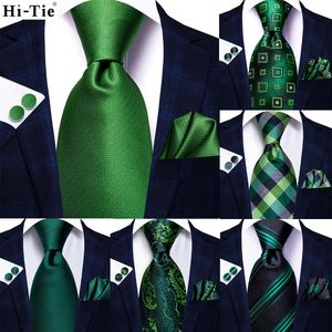 Ontwerper Green Solid Striped Paisley Silk Wedding Tie voor mannen stropdas Hanky ​​manchetknop Fashion Business Party Dropshipping