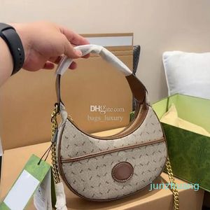 Designer Half-maanvormige mini-tas Crescent Handtas 142 Turn Retro Chain Crossbody Schoudertassen Canvas Classic Letter Gedrukte ritssluiting Sluiting