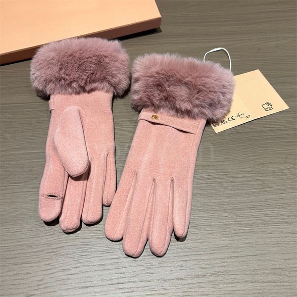 Gants de concepteur dames de luxe col de fourrure fendu doigt gant hiver chaud cachemire mitaines femmes accessoires de mode avec paquet