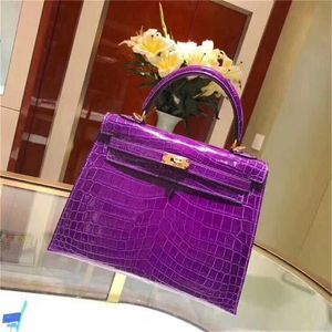 Sac à main designer Crocodile Cuir 7A Qualité authentique Handswen 25cm Marque Femmes Totes Real Purple Color Stitching Wax Linezpcn