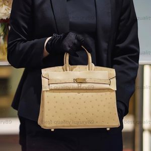 Designer handtas Luxe draagtas Klassieke polstas 25-30CM volledig handgemaakt met origineel geïmporteerd struisvogelleer Franse bijenwasdraad 24K vergulde hardware