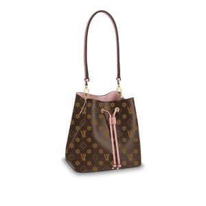 Fashion Women's Bucket Handbag High Quality Leather Print Plaid Old Flower Shoulder Bag Portable Drawstring Messenger Bag 5 Colors 22x26x14C