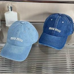 Designer Hat Casquette Miui Caps Water Washing Denim Blue Baseball Cap met gebogen rand en zonnebrandcrème veelzijdige editie gebruikte pet voor mannen en vrouwen
