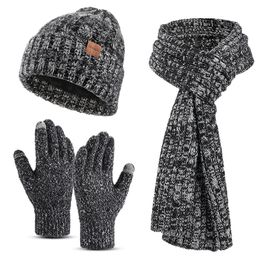 Designermuts, sjaal, handschoen, driedelige set voor dames en heren in herfst en winter, warme en zachte gebreide muts, sjaalset