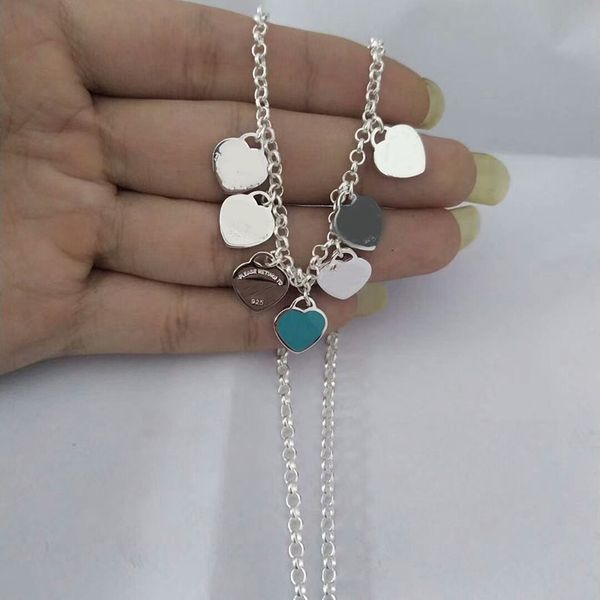 Designer Coeur Amour Collier Pour Femmes plein coeurs Colliers Pendentif Bijoux De Mode Cadeau artisanat exquis retour officiel T classique bleu Boîte bleue originale