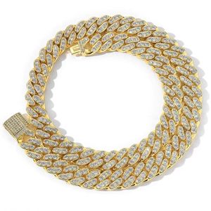 Diseñador corazón Collar 14 mm Iced Cuban Link para hombre cadena de oro Collar de cadena de dientes 14K oro blanco plateado 2 filas de diamantes Cubic Zirconia Jewelry 16inch-24inch Cuban Chain