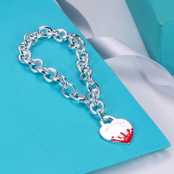 Bracelet de couple en forme de cœur de créateur, cœur de pêche multicolore en émail bleu, vente en gros, comprend un sac à poussière et une boîte exclusive