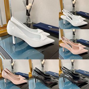 Talons de designer Chaussures habillées Logo Imprimé 75mm Escarpins en cuir brossé à talons hauts noir blanc rose sandale de soirée à bride arrière avec boîte sandales de mariage pour femmes de luxe