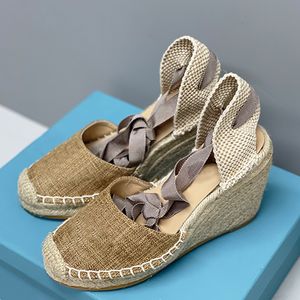 designer hakken sandalen espadrilles wiggen sandalen vrouwen wedge sandalen zomerschoenen linnen sandalen hoge hakken enkelband zwarte platformschoenen 536