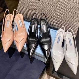 Designer Heels Slingback Shoes Luxury Sandaal Sandaal Low Heel Brands Dress Shoes Black Borde Lederen Pumps Naakt Wit Patent Leathers Maat EUR 35-42