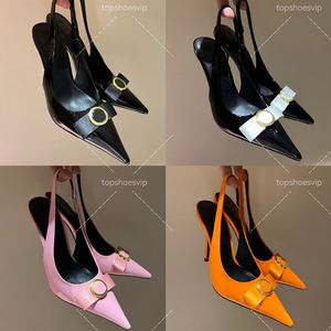 Talons de créateurs chaussures habillées pour femmes 2024 Nouvelles pompes de marque de mode Point Patent Patent Le cuir Slingback Chaussures 10 cm Souges en cuir authentiques grande taille EU35-43