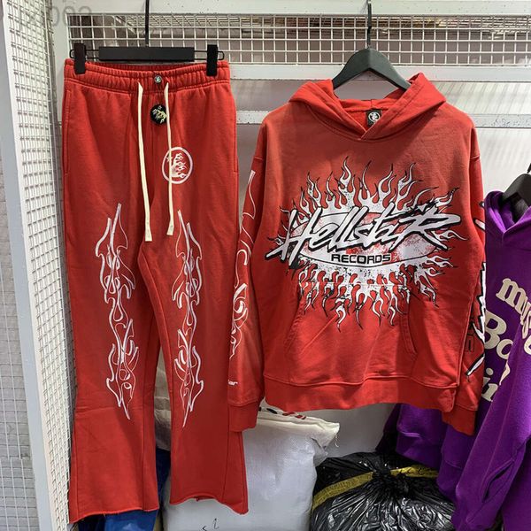 Designer Hellstar Hoodie Hell Star Sweat à capuche 2023 American Helstar High Street Flame Red Mud Imprimé Wash Water usé Pantalon Flare Pantal