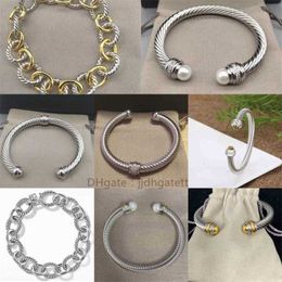 Diseñador Pulsera de cáñamo de cáñamo con brazalete de perlas 7 mm Cadena de alambre de dy joyería ovalada