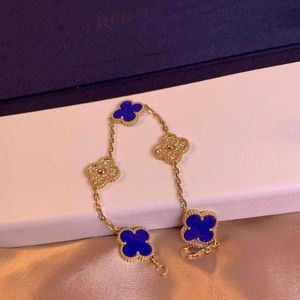Designer High Edition Van Four Leaf Grass Bracelet Womens Blue Jade Medal V Goud verdikt plating 18K Rose Diamond Mode