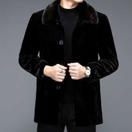 Manteau de fourrure haut de gamme pour hommes d'âge moyen à Long, tenue d'affaires froide et chaude pour papa, vison épais ZSHF