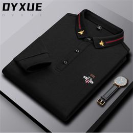 Designer haut de gamme à manches longues mode polos hommes décontracté couleur unie marque d'affaires vêtements pour hommes coton abeille broderie 220402