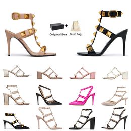 Designer High Heel Sandal Dress Shoes Ankle Strap Roman Studs Black Nude Strip Rivets Womens Stiletto Block Heels Loafers Pumps Sneakers Luxury Point Toe