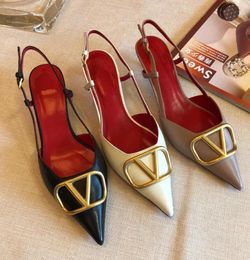 Designer Sandales à talons hauts femmes chaussures pointues boucle métalle 4cm 6cm 8cm 10cm en cuir authentique STRAPE DE BACK BOAR