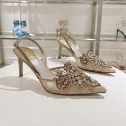 Diseñador Sandalias de tacón alta Tisos de holgura femenina RC Rene Caovilla Cristales más recientes Tisos de diamantes de diamantes de imitación Sandalias Sandalias de tacón alto zapatos de vestir