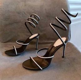 Designer High Heeled Sandal Cleo cristaux serpents sandales à talons décoratifs 9.5cm Strass Anneau chaussures habillées noir rouge robe de soirée femmes talons luxe