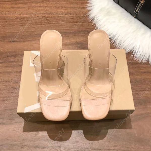 Diseñador Sandalias de tacón alto Sandalias de tirante lujosas PVC Zapatos de tacón altos con zapatos de cristal de moda