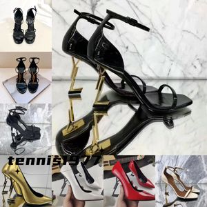 Designer High ysltiy Heels Schuhe Mode Metall Leder Sandalen mit Temperament Hochzeit Bankett Party Frauen Schuhe