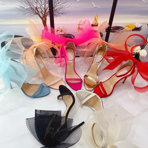 Designer High Heels Dress Shoes Ballet Dance Bows Mesh Wedding Party Sandalen Heatshoes