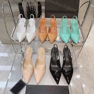 Designer talons hauts marques de luxe en cuir en cuir breveté Chaussures formelles sandales en cuir authentique talons hauts en métal boucle talon épais chaussures de fête