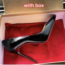 Designer hoge hakken schoenen merk pumps met doos rode glanzende onderkant 8cm 10cm 12cm dunne hak puntige nude zwart lakleer luxe Sokate dames trouwschoenen 34-44