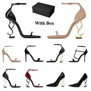 Diseñador tacones altos mujeres zapatos de vestir charol lujo tono dorado triple gamuza negro rojo para mujer dama moda sandalias fiesta boda oficina bombas 35-42