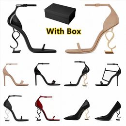 Designer High Talons Femmes Luxe Robe Chaussures En Cuir Verni Gold Tone Triple Noir Nude Rouge Femmes Dames Sandales De Mode Fête De Mariage Bureau PUM 32O3 #