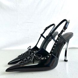 Designer talons hauts femmes pointu chaussures creuses chaussures de mariage de mode talons hauts chaussures en cuir noir luxe femmes chaussures à lacets bateau chaussures