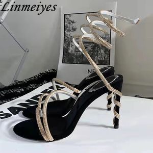 Designer High Heels Femmes Righestone Ankle Snake Twine Autour des chaussures de fête de mariage Lady Sumative Gladiator Sandals Woman 240110