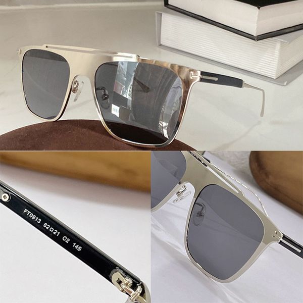 Lunettes de soleil de police en métal de luxe 1: 1 de haute qualité pour hommes et femmes, miroir à monture carrée avec décoration de lettre de marque dans le coin supérieur droit, logo du temple en forme de T