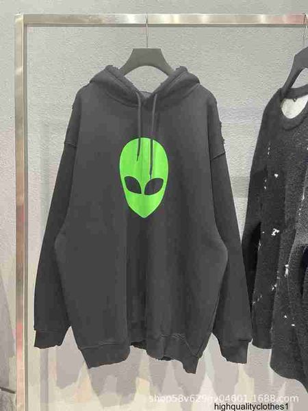 Diseñador de alta calidad B Alien Fleece Hoodie Ins Paris Fluorescente Verde Compensación Manual de impresión Proceso de molienda Séter de hombres y mujeres Zriz