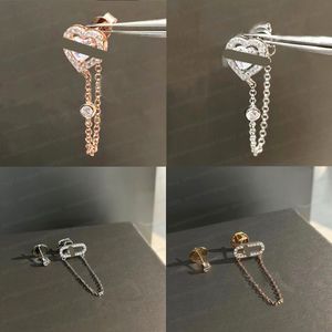 Diseñador de alta calidad Pendientes Studs Serie Messikas Pendientes asimétricos deslizantes de un solo diamante para mujer Regalo de joyería del día de San Valentín