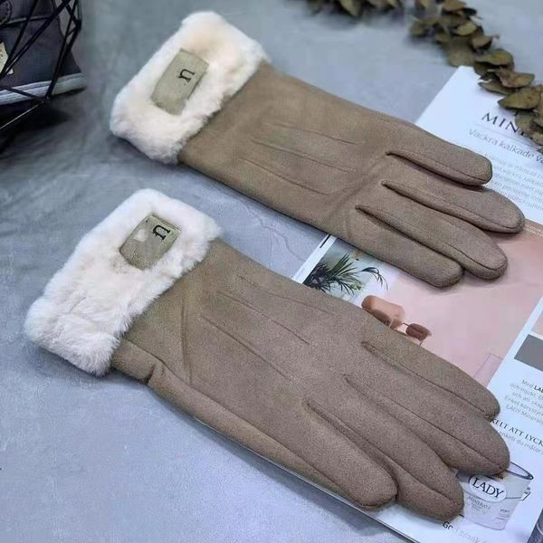 Guantes impermeables de felpa de alta calidad para hombre y mujer, manoplas de cinco dedos con diseño de lana de oveja Veet para mujer