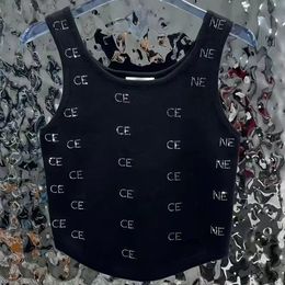 Camisetas sin mangas de punto de alta calidad para mujer, camisola a la moda con tachuelas de diamantes y logotipo completo con letras, camiseta sin mangas corta sin mangas de punto