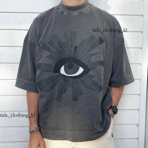 Designer High Quality Luxury Fashion House of Errors Eye of Truth, Print moussé, Small Crowd High Street Vibe Washed Old Short à manches T-shirt 362