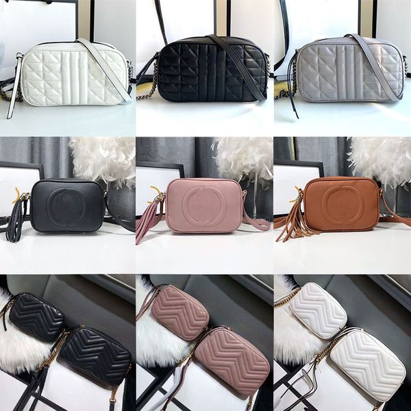 Bolsos de hombro para cámara de diseñador Marmont, bolsos de cadena, bolso cruzado de cuero para mujer, bolso negro, rosa, blanco desnudo