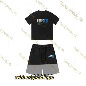 Designer hoogwaardige heren Trapstar T -shirt Set Letter Borduured tracksuit kort mouw pluche shorts Motion Current 875