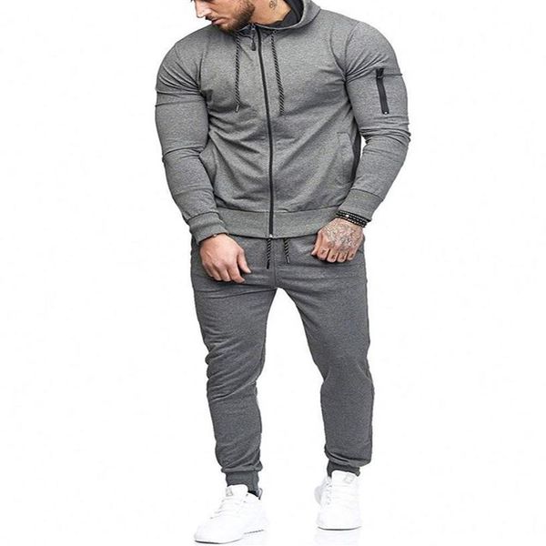 Diseñador de alta calidad para hombre chándal traje deportivo para hombre brazo cremallera decoración fitness pantalones largos 2 piezas conjuntos de ropa 283k