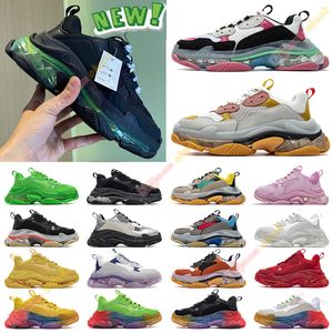 Diseñador Paris Triple S Hombres Mujeres Zapatos casuales Plataforma de lujo Zapatillas de deporte Suela transparente Fondo de cristal Beige Teal Azul Bred Red Pink Mens Bowling Entrenadores al aire libre Caminando