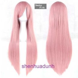 Diseñador de pelucas de alta calidad Cabello para mujeres Cosplay Harajuku Color Animation Wig Womens Long Right 80cm Bangs Bangs Vida universal