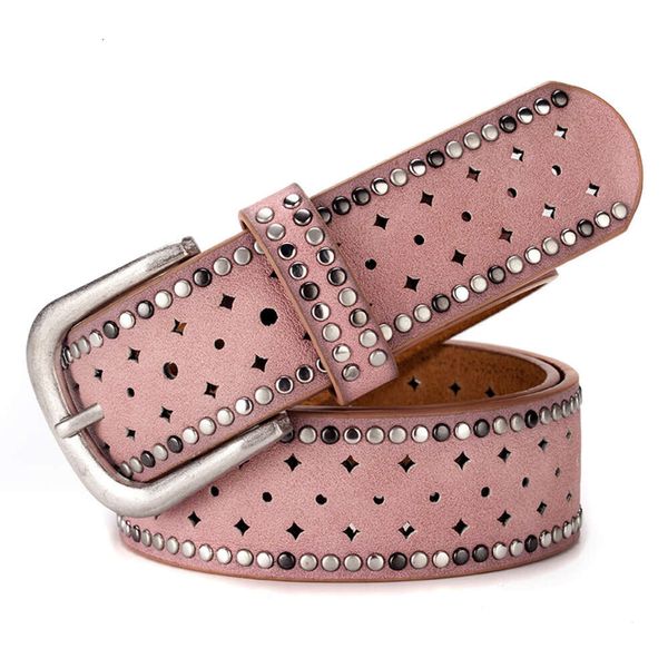 Designer de haute qualité Ceinture femme Strass rivet incrusté boucle ardillon en alliage rose ceinture mode jeans décontractés et ceinture tendance ceinture